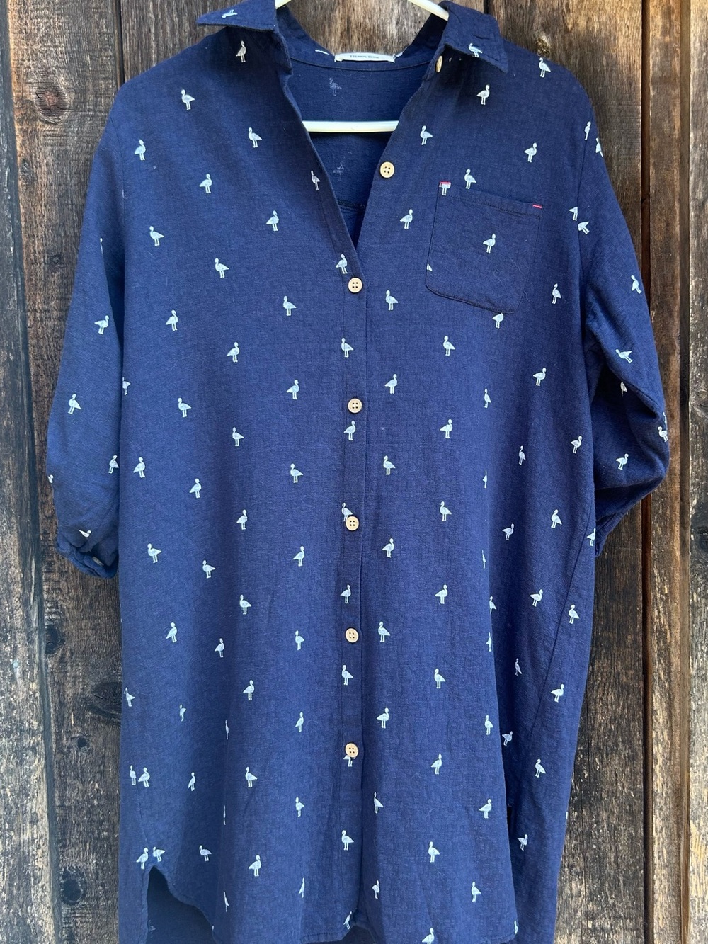Women's Navy High-Low Shirt Dress with Subtle Print